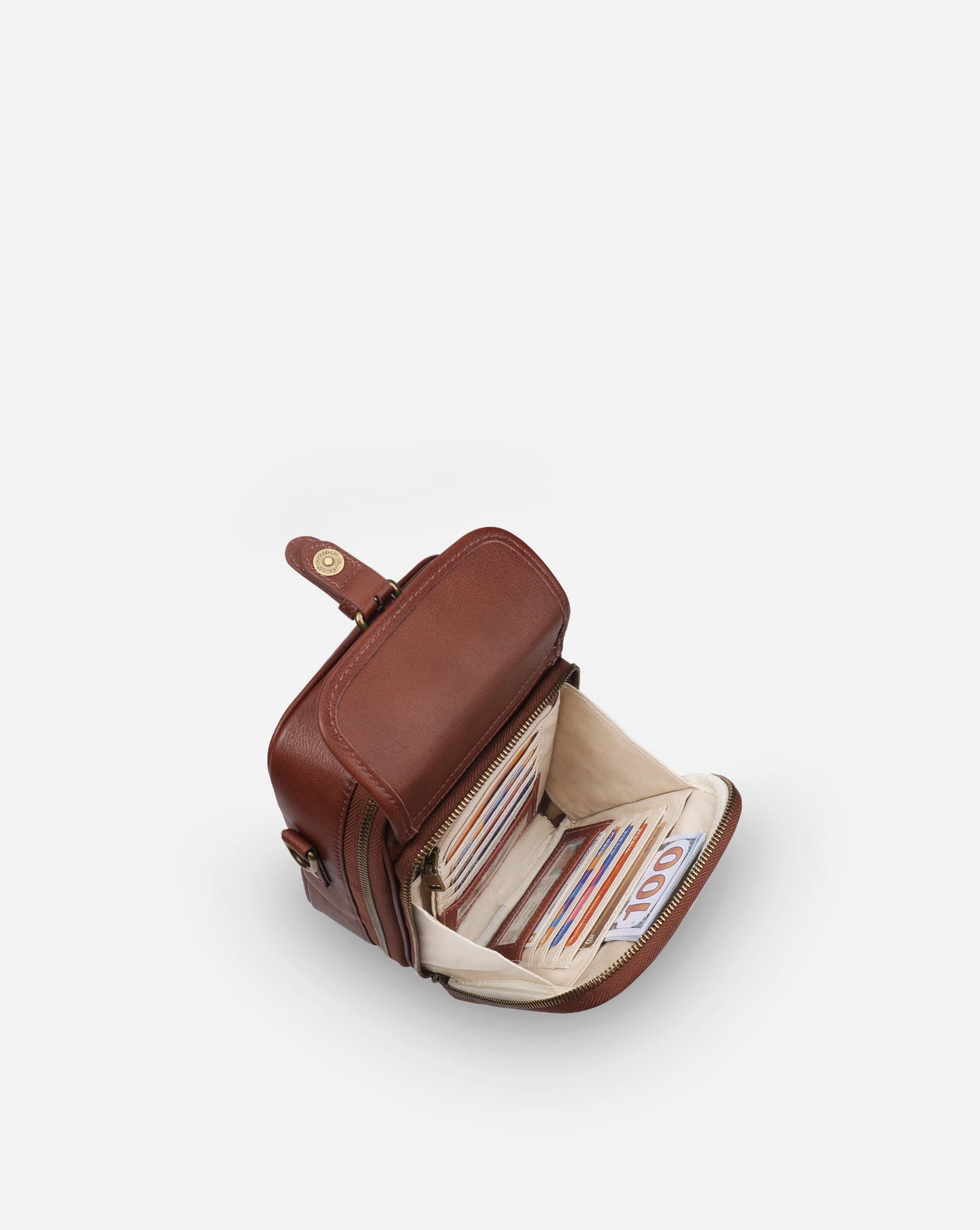 Modiva I Premium Vollleder Umhängetasche mit integriertem Portemonnaie